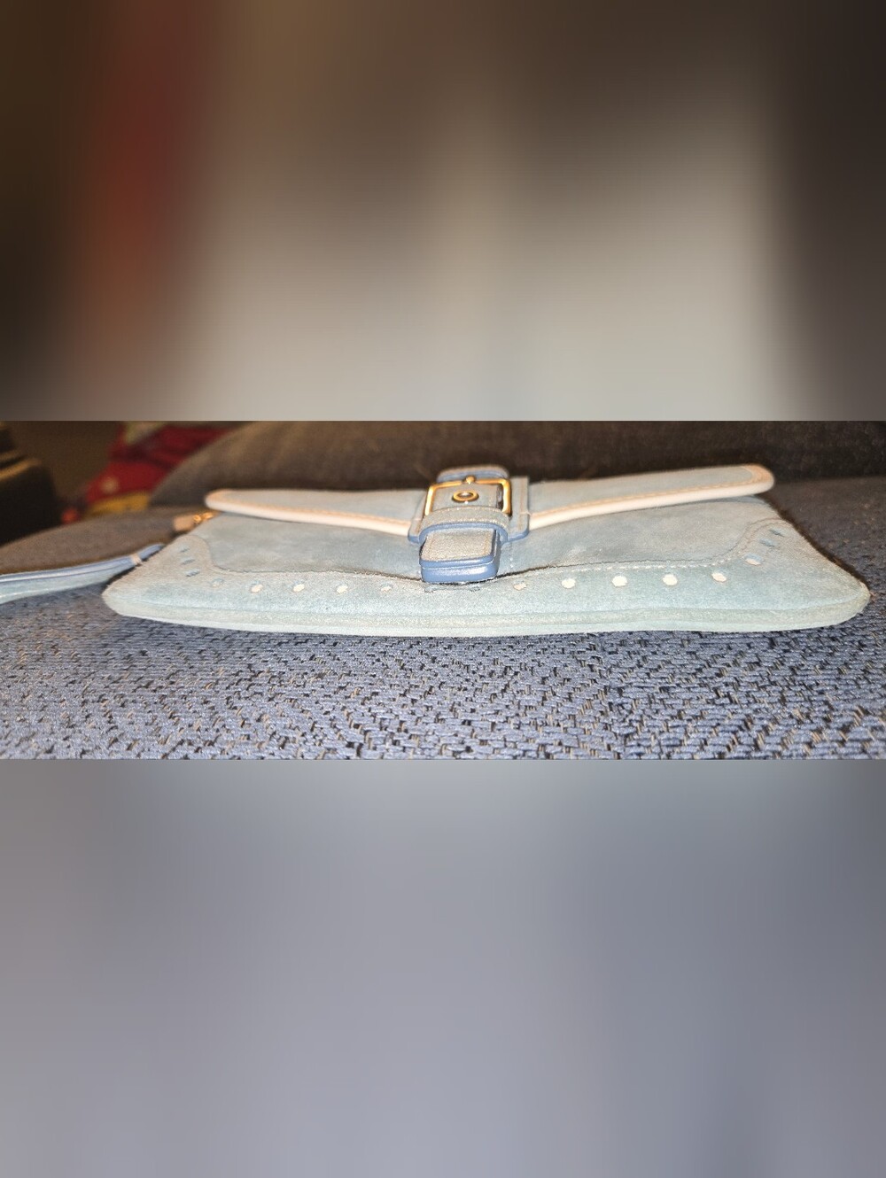 Coach Light Blue Suede Wristlet Clutch with Cream Trim & Buckle - Picture 4 of 7
